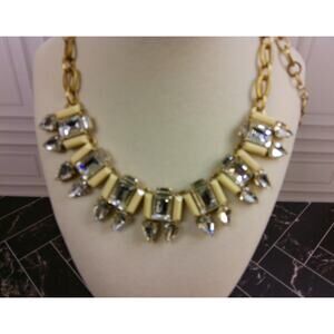 J.Crew Ivory Resin Rhinestone Statement Necklace Gold Tone Chunky Bib Holiday